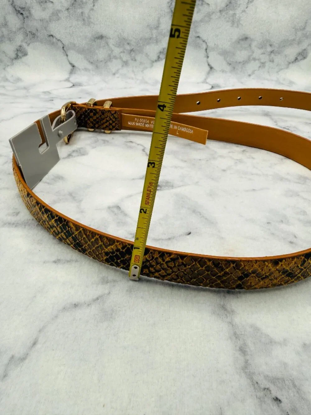 LP Blue Snake Print Belt Caramel Animal Print Gold Buckle 1.5in Width,Size L,NEW - Picture 8 of 11